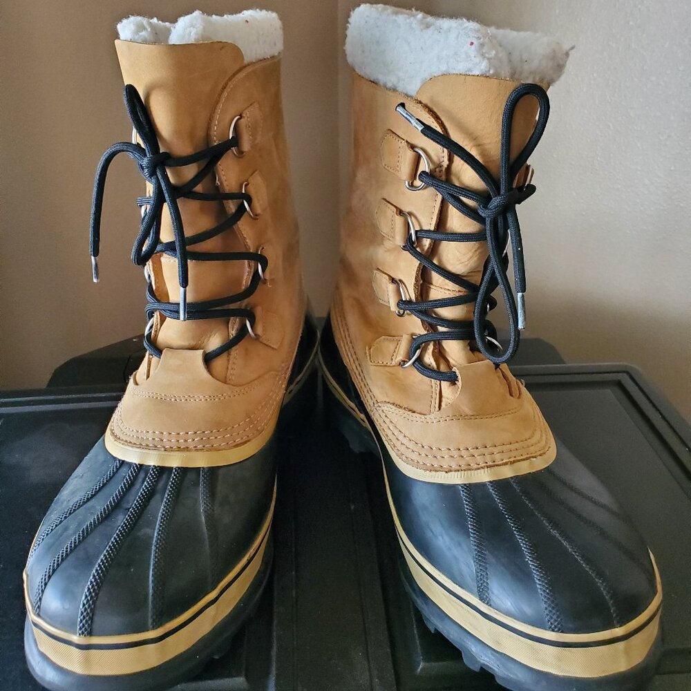 EUC! SOREL CARIBOU Tan and Black Waterproof Winter Snow Boots Sz 13